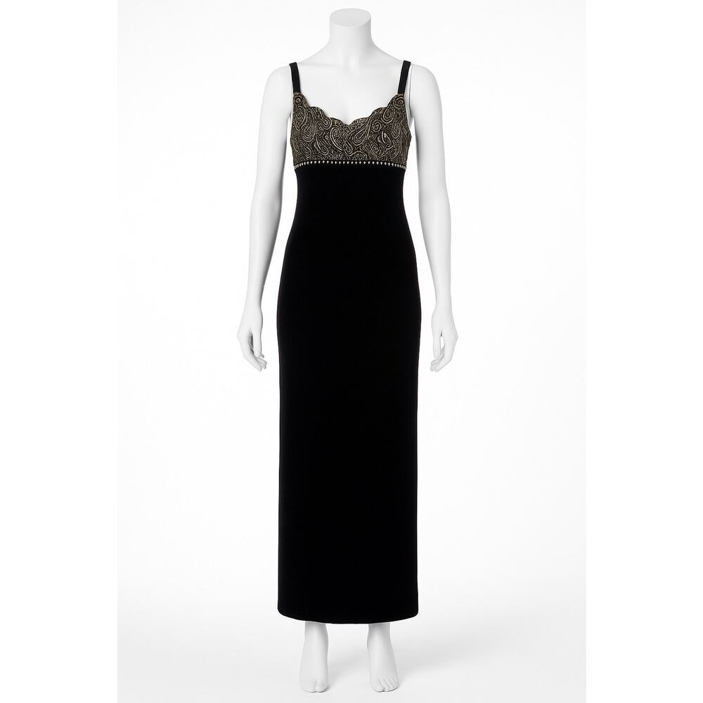 Vintage Y2K Betsy & Adam by Jaslene Black & Gold Velvet Formal Gown – Size 6